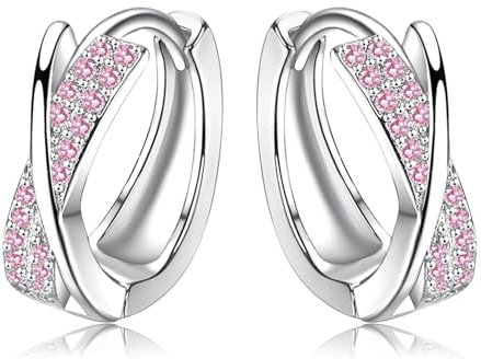 Creolen Silber 925 Mit Zirkonia für Damen Mädchen - Klein Huggie Schlafen Knorpel Ohrringe 10mm (Pink)