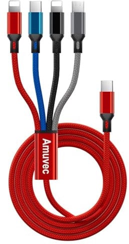 Amuvec Câble de Charge USB C vers Multi Charge, [3A 1.2M] Tressé de Câble USB 4 en 1 avec 2 iP Micro USB Type C Connecteurs, pour Samsung Galaxy S24 S22 S21 S20 S9, Huawei, Moto, Xiaomi, LG, Sony