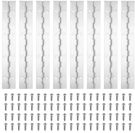 PATIKIL 8x1.2 Inch Piano Hinge,8 Pcs 304 Stainless Steel Continuous Hinge with Holes for Piano Gate Door Wooden Storage Box Cabinet Boat,Silver