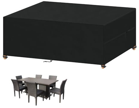 VANSHEIM Abdeckung Gartenmöbel Wasserdicht,420D Oxford Gewebe Schutzhülle Gartenmöbel Abdeckhauben Gartentisch Abdeckung für Gartenmöbel,Tisch und Stühle,Sitzgruppe,Balkonmöbel Abdeckung 230x110x75cm
