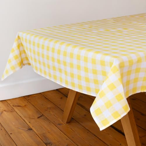 Talking Tables Nappe en Tissu à Carreaux Jaunes 180x140cm en Coton recyclé réutilisable et Lavable idéale pour Repas en extérieur buffets Mariages fêtes et Pique-niques, Yelcheck