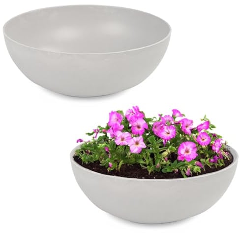 matches21 Pflanzschalen für draußen - 2 große Vintage Dekoschalen hell-grau marmoriert als Blumentopf Pflanztopf - Schalen in 45 cm als Garten Vogeltränke Balkon-Deko oder Friedhof Grabschalen