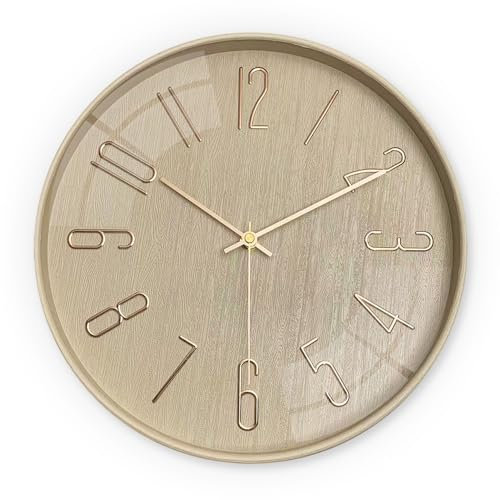 NUOVO Wanduhr 12 Zoll Moderne Wohnkultur Beige Wanduhren Einfache 3D Nummer Designwall Uhr Stille Uhr Batteriebetriebene Nicht Ticking für Büro Küche Wohnzimmer Schlafzimmer Schule