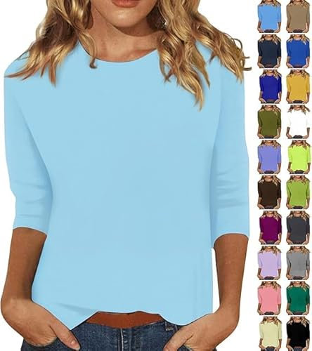 Damen 3/4 Arm Shirt Lose Rundhals Sommer Neuartige Einfarbig Druck Kurzarmbluse Tee Tops Sportshirt Casual elegant im Vintage-Stil Tuniken Teenager Mode Oberteil