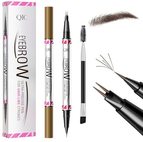 Dual-Ended Eyebrow Pencil - Waterproof, Ultra Fine With Two Micro-Fork Tip Liquid Brow Pen - Smudgeproof With Brush for Natural Looking Defined Eyebrows (#03, Dark Brown)