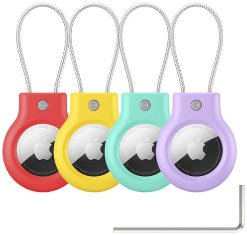 Vancle für AirTag Anhänger, 4er Pack Secure Halter Apple Airtags Hülle - Air Tags Safe Lock Case mit Edelstahlkabel für Gepäck, Fahrräder, Rucksäcke & Hunde Katzenhalsbänder (Schwarz)
