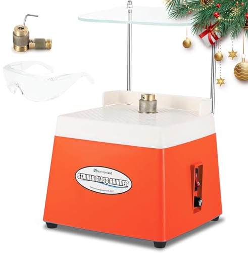 Mxmoonant Automatische Glasschleifmaschine für Buntglas, Keramik, DIY-Heimdekoration, Mosaikfliesen, Handwerk, mit 2 Diamantschleiferbits (5/8'' & 1'') & Schallwand, EU Stecker (Orange)
