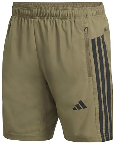adidas Herren Workout Essentials Base 3 Stripes Woven Short 7 Inches Shorts, Olive Strata/Black, XXL