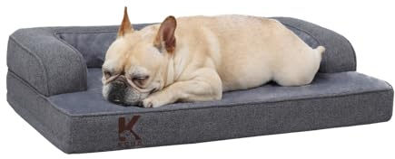 KSIIA Orthopädisches Hundebett Mittelgroße Hunde, Hundekorb Bezug abnehmbar waschbar, Hundesofa Wasserdicht mit Rand, rutschfeste Unterseite, Dunkelgrau, 73x45x15cm