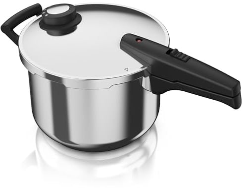 Arendo - Schnellkochtopf Induktion 6l Edelstahl - 3in1 – 6 Liter Fassungsvermögen – induktionsgeeignet – Dampfgaren – Korbeinsatz – integriertes Sicherheitssystem – Druckkochtopf Dampfkochtopf