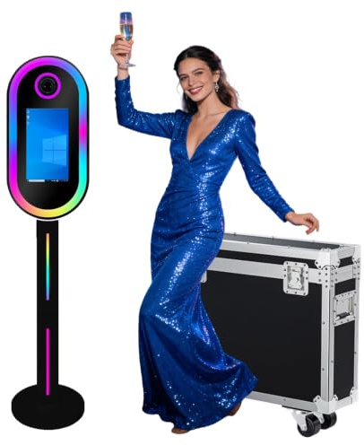DSLR Photobooth Maschine mit Flight Case, Spiegel Photo Booth mit 15,6 Zoll Touchscreen und RGB LED Licht für Partys Geburtstag Abschlussfeier Event Verleih (Schwarz, Photo Booth)