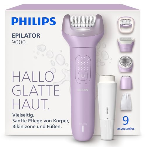 Philips Epilierer Series 9000 - Kabelloser Epilierer für Nass- und Trockenanwendung, Haarentfernung für Körper, Gesicht und Bikinizone, mit ProGuide, 9 Zubehörteile, 60 Min. Akku, Modell BRE729/00