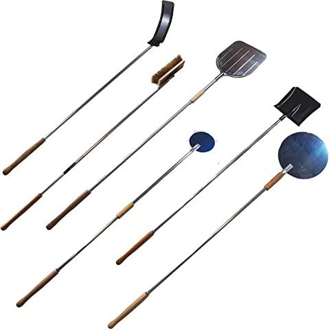 MADE IN ITALY Kit Pale/Set Pala per Pizza Forno A Legna 6 Pezzi Manico Scorrevole PIZZE FORNI