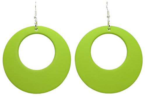 Bluebubble DISCO FEVER 56mm Large Round Pastel Hoop Earrings - 32 Colours Available (Lime Green) with Gift Bag