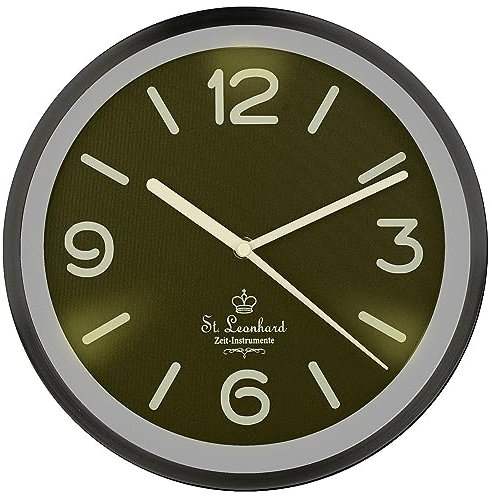 St. Leonhard Funkuhr beleuchtet: Edelstahl-Funk-Wanduhr, Zifferblatt-Beleuchtung & Lichtsensor, schwarz (Wanduhr Beleuchtetes Ziffernblatt, Beleuchtete Uhren Wohnzimmer, nachtleuchtend)