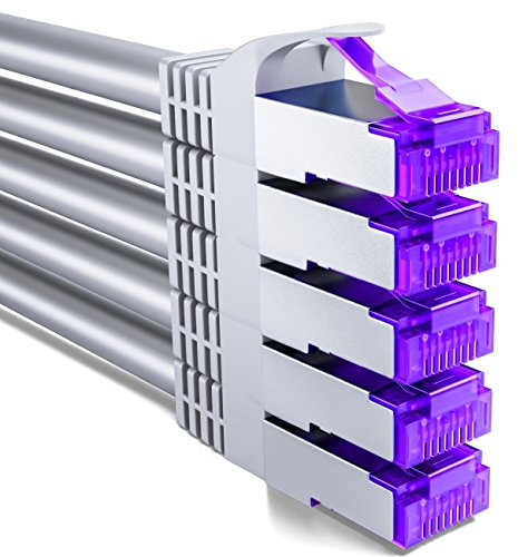 deleyCON 5x 0,5m CAT7 Cavo di Rete - 10 Gigabit - Corto 50cm Cavo Patch RJ45 Cavo Ethernet (Rame, Schermatura SFTP PiMF) LAN DSL Interruttore Modem Router Pannello Patch CAT7 CAT6 CAT5 - Grigio