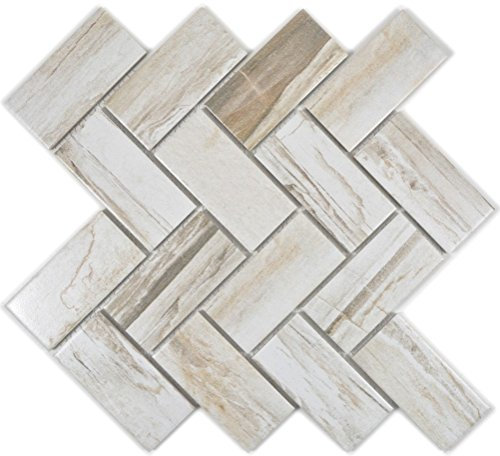 Mosaik Fliese Keramik beige Fischgrät Holz hell für BODEN WAND BAD WC DUSCHE KÜCHE FLIESENSPIEGEL THEKENVERKLEIDUNG BADEWANNENVERKLEIDUNG Mosaikmatte Mosaikplatte