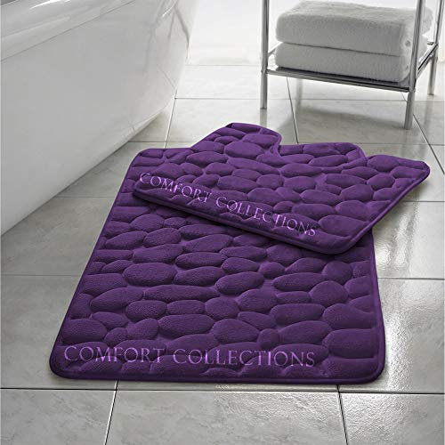 Memory Foam Bath Mat Set 2 Piece Non Slip Pedestal and Bath Mat Set Toilet Bathroom Rug New, Purple By Comfort Collections