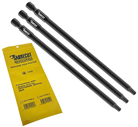 3 x SabreCut SC177TX20_3 177mm TX20 Compatible with Makita DFR750 DFR750RME BFR750 6844 Autofeed Collated Drywall Screwdriver Gun Bit Single Ended Torx No.20 Heavy Duty