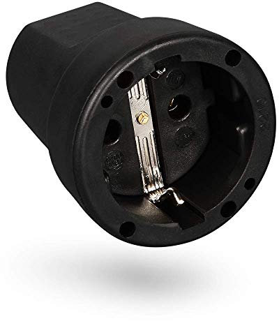 HEITECH Rubber Protective Contact Coupling with Kink Protection - Earthing Contact Coupling Black, 250 V, 16 A, IP20 for Indoor Use - Solid Rubber Schuko Coupling