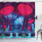 ABAKUHAUS Pilze Duschvorhang, Pilze Leuchtende Farben, Stoffliches Gewebe Badezimmerdekorationsset mit Haken, 175 x 220 cm, Blau Rot