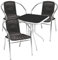 Mojawo® Bistrogarnitur 4-teilig Bistrotisch Metall/Glas weiß/schwarz Bistroset eckig 60x60cm + 3 Stapelstühle Aluminium/Polyrattan Schwaru