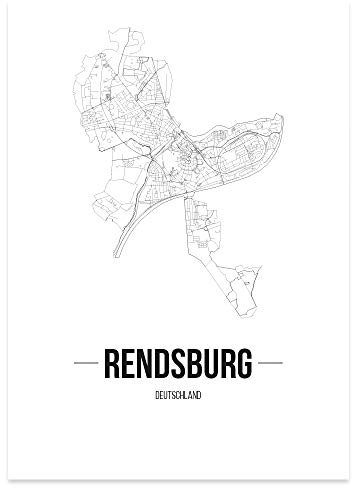 JUNIWORDS Stadtposter - Wähle Deine Stadt - Rendsburg - 40 x 60 cm Poster - Schrift B - Weiß