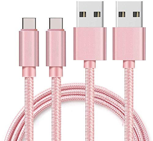 PHONILLICO Lot de 2 Cables Compatible avec Huawei P30 / P30 LITE / P30 PRO / P20 / P20 LITE / P20 PRO / P10 / P9 / P9 PLUS - [Pack 2] Cable Chargeur USB-C Nylon Tressé Rose 1 Metre