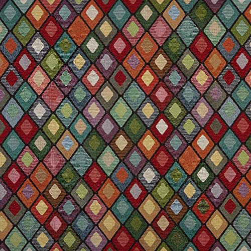 Kt KILOtela - Polsterstoff, Möbelstoff, Jacquard Gobelin, Dekostoff, Modische Accessoires, Tischdecke, Vorhang, oder Dekoartikel, 100 cm Länge x 280 cm Breite, Diamanten, Mehrfarbig - 1 Meter