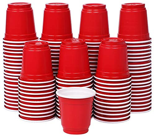 Zcaukya 120ct 2oz Mini Disposable Shot Cups, Small Red Plastic Party Cups for Parties, Games & Events