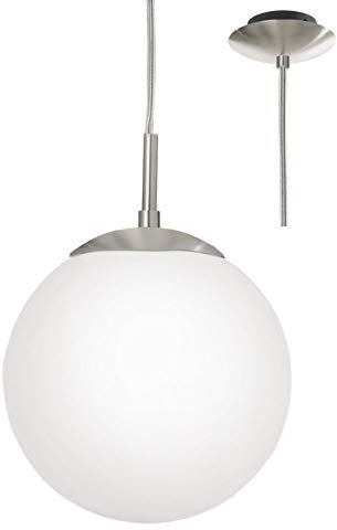 Britalia Satin Nickel & White Opal Glass Globe Shade Modern Pendant Ceiling Light | 20cm Diameter | 1 x ES E27 Lamp Bulb Required (Not Included) | 240 Volts
