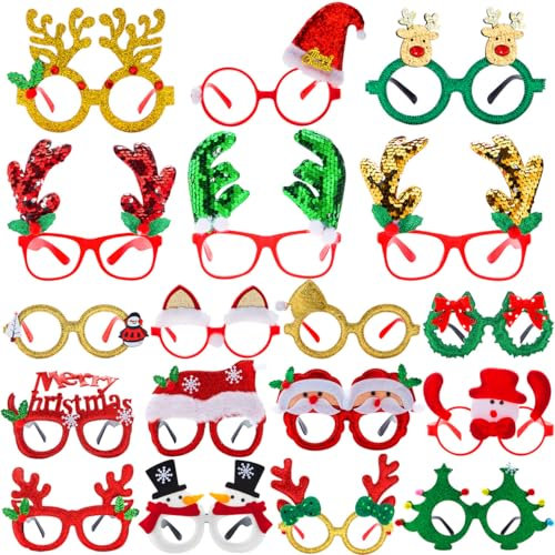 JOYIN Weihnachtsglasrahmen, 18 Packungen, Weihnachtsbrillenrahmen/Brillen für Weihnachtsfeier, Gastgeschenke mit verschiedenen Stilen (Einheitsgröße)