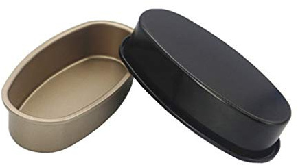 OUKEYI 2 pack Pan Bakeware, Non-Stick Pro Loaf Pan, 8in Oval Shape Cake Pan Non-stick Aluminum Cheese Cake Mold Breads Loaf Pans Bakeware Set for Home, Kitchen, Bakery Gold and black