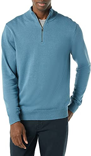 Amazon Essentials Herren Pullover mit Viertelreißverschluss aus 100% Baumwolle, Blau, L
