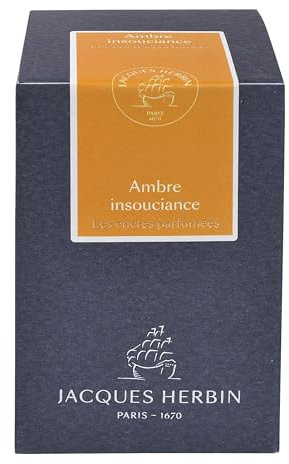 Jacques Herbin 14741JT - 50 ml scented perfume ink bottle for fountain and roller pens - Ambre Insouciance colour - Made in France - Calligraphy - Writing