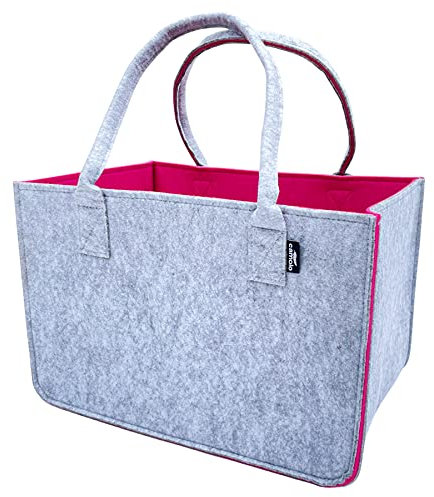 camolo Filztasche Große Einkaufstasche 40x27x27cm Aufbewahrungstasche Kaminholztasche Filz Tasche Shopping-Bag Mit Tragegriff (UNI PINK)