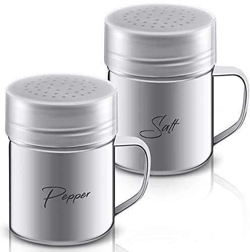 2 Pieces Stainless Steel Dredge Shaker with Lid and Handle Salt and Pepper Shakers Seasoning Pepper Shaker Spice Condiment Shaker for Cooking Kitchen Baking Salt Candy