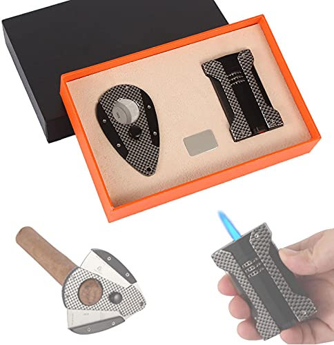 PENNY73 Carbon Fiber Cigarette Cigar Lighter Cutter Set Tobacco Windproof Torch Jet Lighter Metal Cigar Cutter Knife Cutting Tool Cigar Punch