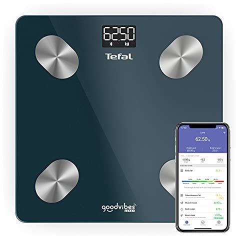 Tefal Balance connectée, 10 indicateurs corporels, Application connectée, Utilisation simple, Nombre illimité d'utilisateurs, Capacité 180 kg, Graduation 100 g, Goodvibes Life+ BM9620S1