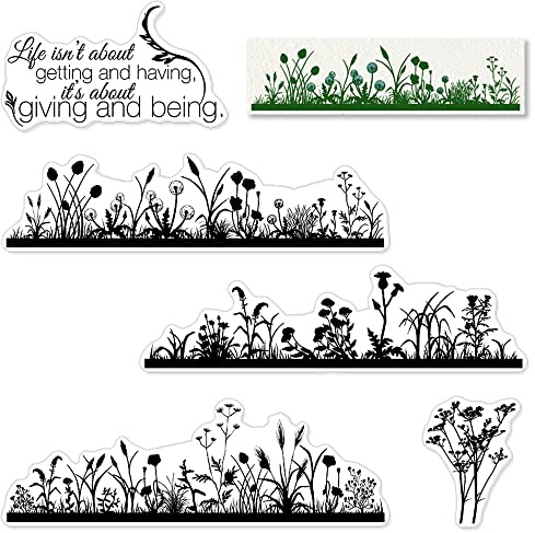 Flowers Background Clear Stamps for Card Making, Leaves Clear Rubber Transparent Silicone Seal Stamps with Sentiment Words for Card Making DIY Photo Album DIY Scrapbooking Journaling