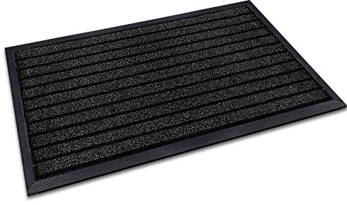 Waterproof Door Mats Outdoor Rug Stop Slip - Strong PVC Rubber Backed Floor Mats Anti Slip Washable Runner Rug for Hallways Hall Entrance Back Front Door (Black, 45 x 75 cm - Medium Door Mat)