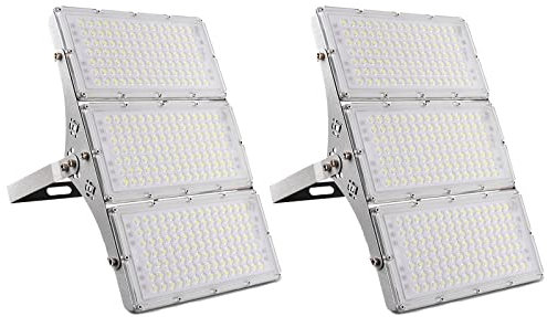 Bellanny 2 Pièces 300W Projecteur LED Extérieur, 30000LM Spot LED Extérieur, Lampe d'atelier LED Super Brillante Blanc Froid 6500K, IP65 Imperméable Eclairage de Sécurité, pour Jardin, Garage…