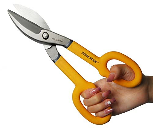 TOOLMAK Tin Snips 10 Inch Straight Pattern Metal Cutters
