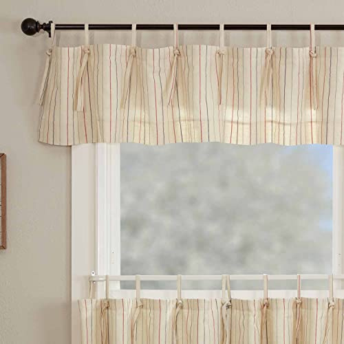 Piper Classics Betsy Stripe Tie Top Valance, 16 L x 72 W, Farmhouse, Country, Patriotic, Primitive Americana Style Tab Curtain