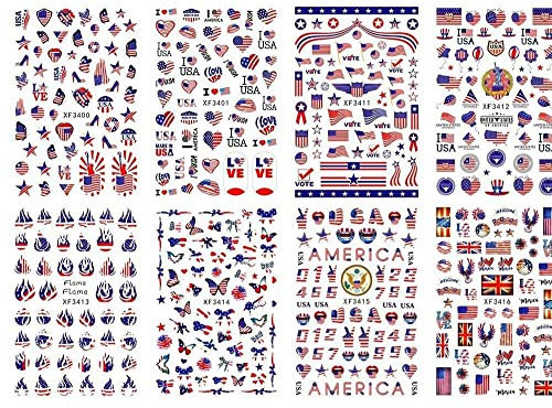 TOSSPER Autocollants À Ongles, 4 Juillet Drapeau National Drapeau National National Sticker DIY Manucure Décorations Day American Indépendance Day Décalques