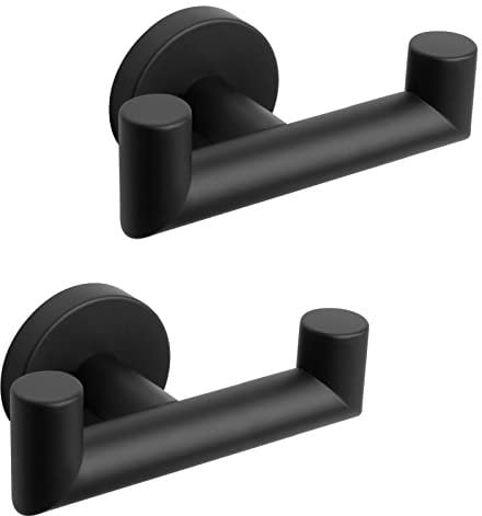 NearMoon Bathroom Double Towel Hook- SUS304 Stainless Steel Robe Towel Holder, Heavy Duty Double Coat Hook for Bathroom Livingroom Kitchen Wall Mounted (Matte Black-U, 2 Pack)