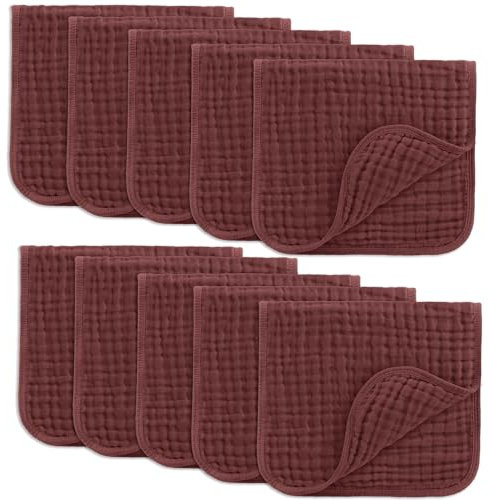 Comfy Cubs Muslin spucktücher 6 Satz große 100% Baumwolle Hand waschlappen 6 Schichten extra saugfähig und weich (Wein, 10er-Pack)