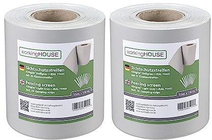 workingHOUSE 2 x 35 m Premium PVC Sichtschutzstreifen für Doppelstabmatten 650g/m² (Sichtschutz Zaun) - Wetterfest, Wartungsfrei, Leichte Montage - inkl. 26 Clips/Klemmstreifen (Hellgrau)