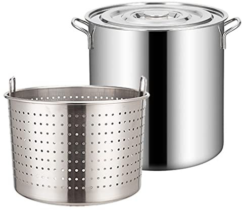 Pentola commerciale per uso intensivo con cestello di filtraggio - 27Qt/45Qt/63Qt Acciaio inox 304 per alimenti Friggitrice per tacchini Vongole aragoste a vapore/Siliver / 50L/45Qt