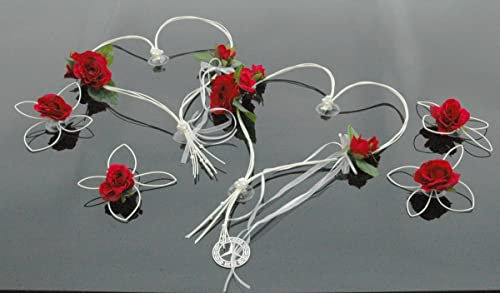 ROMANTISCHE Herzen Autoschmuck Auto Schmuck Braut Paar Rose Deko Dekoration Hochzeit Car Auto Wedding Deko (Rot 2 Set)